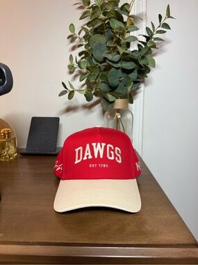 Red 'DAWGS' Baseball Cap with Cream Brim- UGA